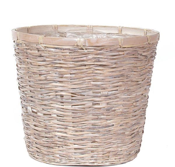 Large Whitewashed Rattan/Bamboo Pot Cover 12.5" x 14" 