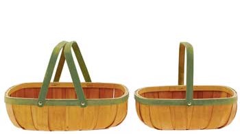 Buff with Green Trim Rectangular Design Basket with Liner S/2
12" x 9.5", 14" x 11" 