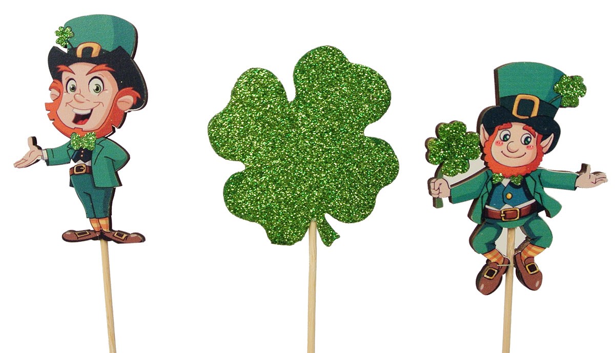 Wooden Cutout St. Patricks Day Stick In Pick S/12 3", 21" Pick 