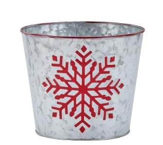 Galvanized Red Snowflake Pot Cover 6.5''