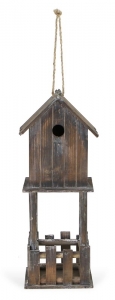 Stained Wooden Bird House with Picket Fence 8″ x 7″ x 22″ 9464