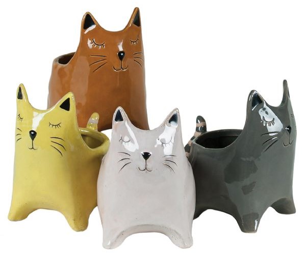 Cat Pottery S/4 2 Sizes 