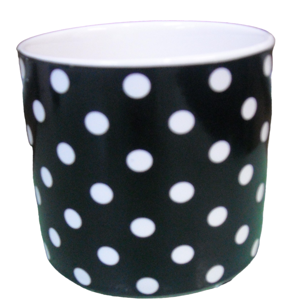 Black Polka Dot Pot S/4 4.25" x 3.75" 
24432