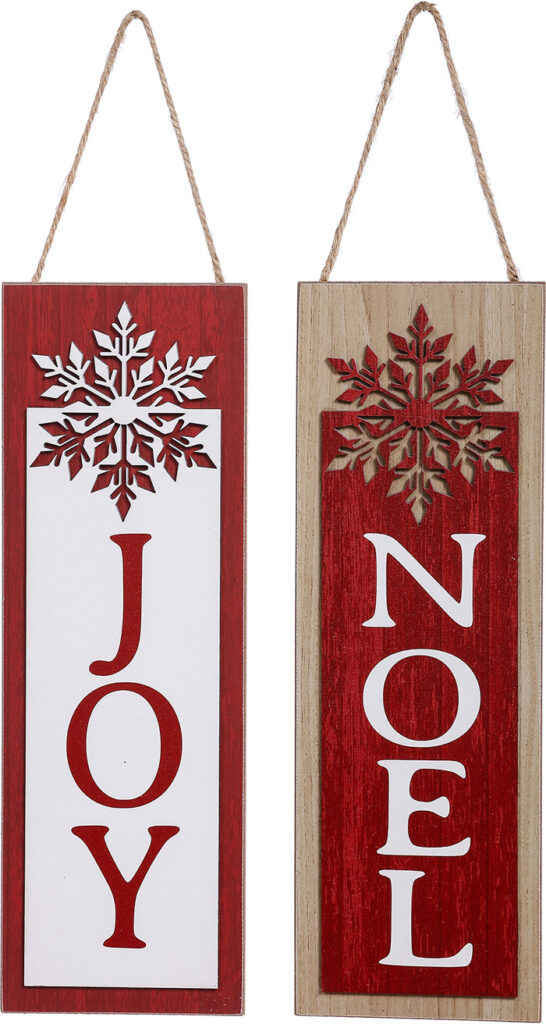 Wooden Red/White 3/D Snowflake Hanging Joy/Noel  4" x 12" 964673