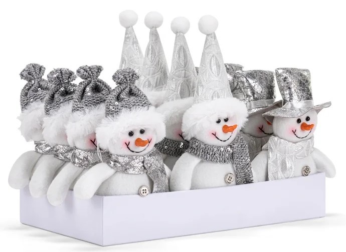 3 Assorted Grey/Silver Snowman Ornaments S/12 4.5" 974821