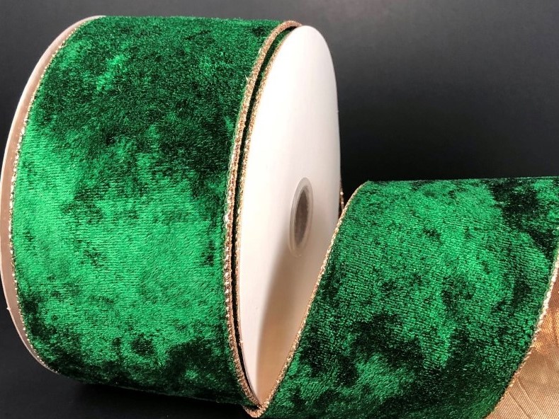 #40 Wired Hunter Green Gold Edge/Gold Backed Crushed Velvet
2.5" x 10yd 757740.HG